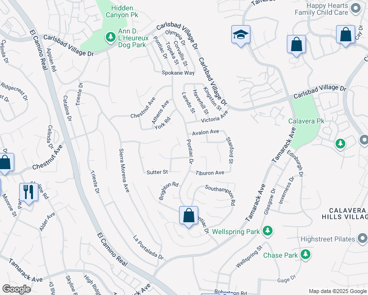 map of restaurants, bars, coffee shops, grocery stores, and more near 4356 Point Reyes Court in Carlsbad