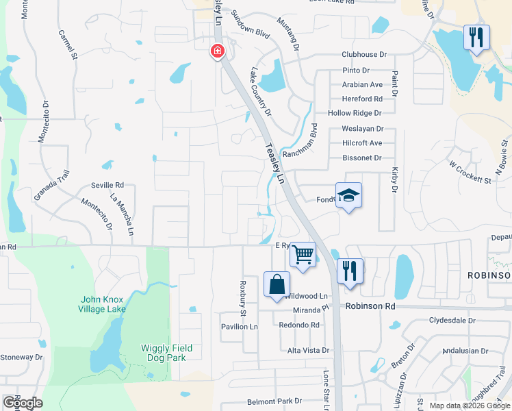 map of restaurants, bars, coffee shops, grocery stores, and more near 20 Turtle Road in Lake Dallas
