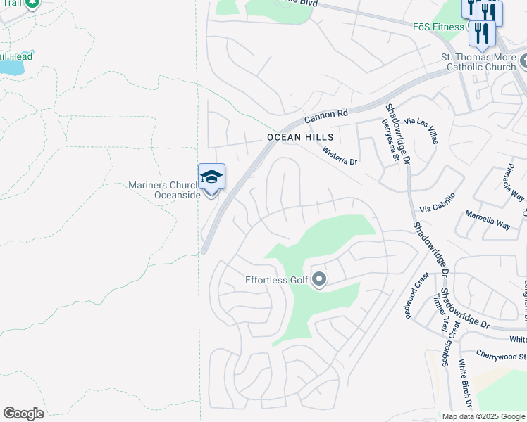 map of restaurants, bars, coffee shops, grocery stores, and more near 4693 Cordoba Way in Oceanside