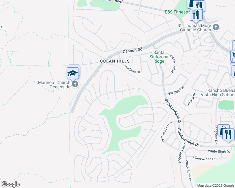 map of restaurants, bars, coffee shops, grocery stores, and more near 4704 Cordoba Way in Oceanside