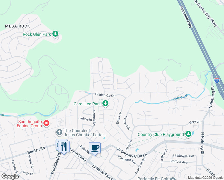 map of restaurants, bars, coffee shops, grocery stores, and more near Winged Foot Glen in Escondido