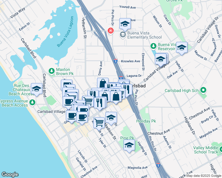 map of restaurants, bars, coffee shops, grocery stores, and more near 2886 Hope Avenue in Carlsbad