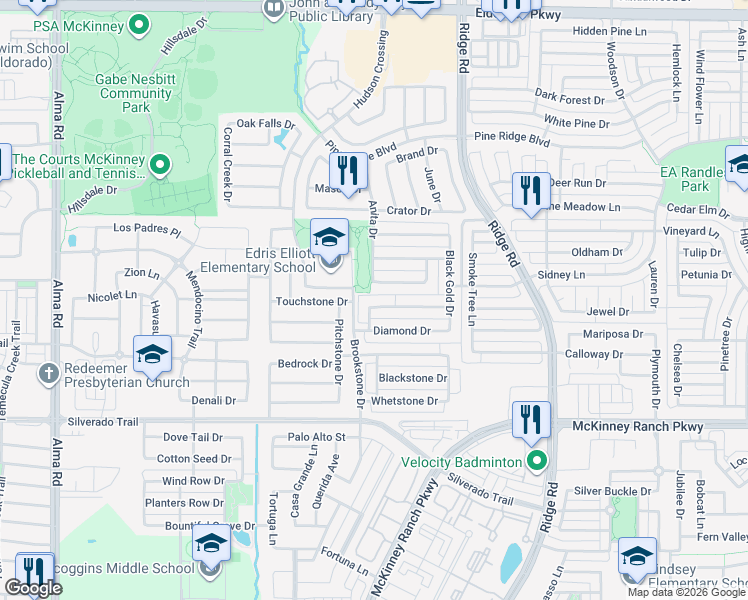 map of restaurants, bars, coffee shops, grocery stores, and more near 6516 Eaglestone Dr in McKinney
