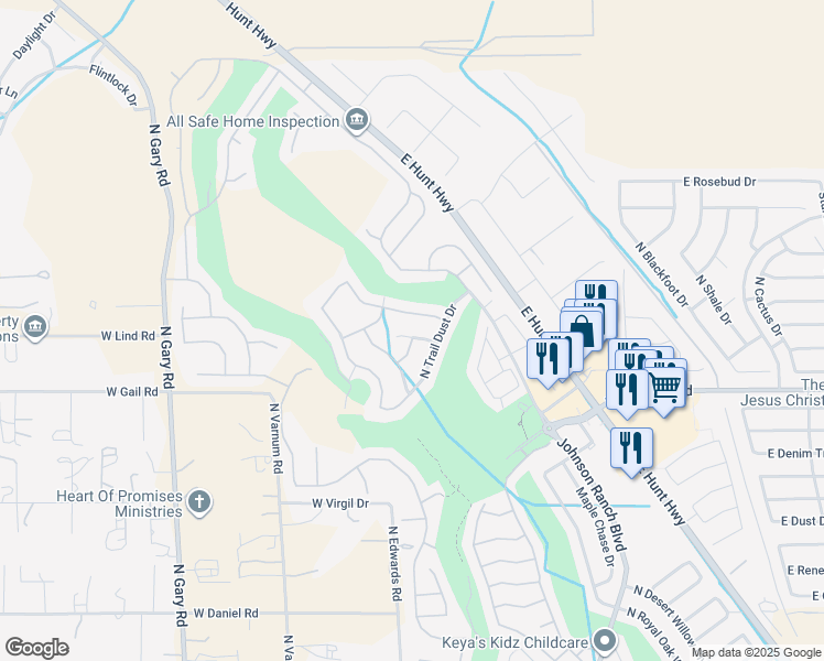 map of restaurants, bars, coffee shops, grocery stores, and more near 358 West Chuckwagon Lane in San Tan Valley