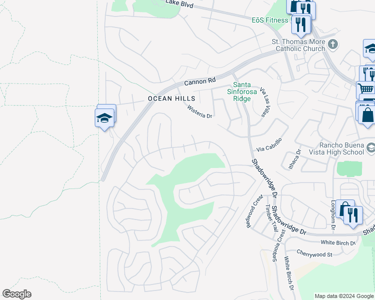 map of restaurants, bars, coffee shops, grocery stores, and more near 4706 Zamora Way in Oceanside