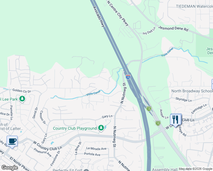 map of restaurants, bars, coffee shops, grocery stores, and more near 2200 Rockhoff Road in Escondido