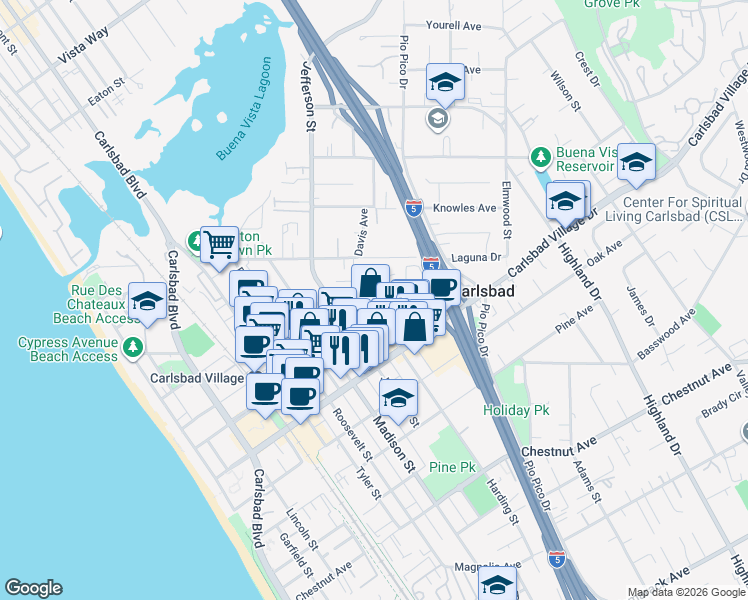 map of restaurants, bars, coffee shops, grocery stores, and more near 2825 Hope Avenue in Carlsbad