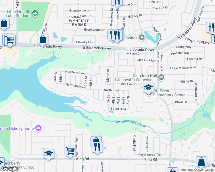 map of restaurants, bars, coffee shops, grocery stores, and more near 1784 Lago Vista in Little Elm
