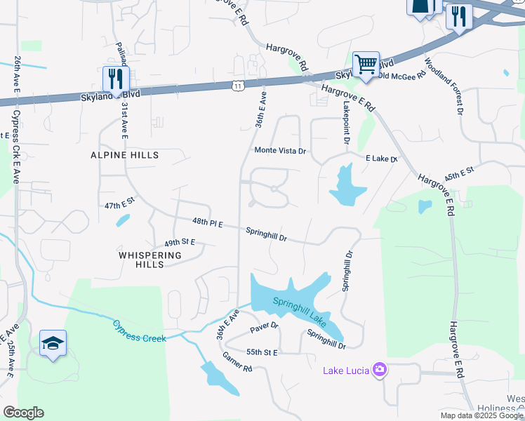 map of restaurants, bars, coffee shops, grocery stores, and more near 4020 Dearing Downs Drive in Tuscaloosa