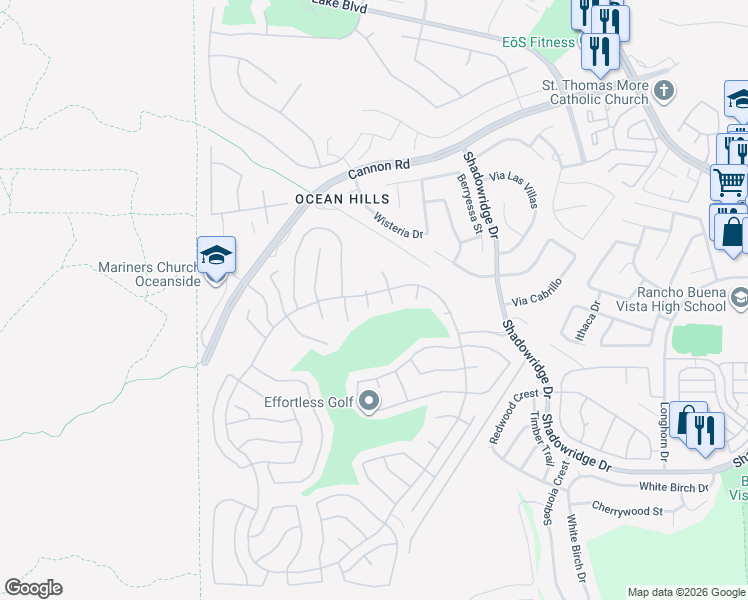 map of restaurants, bars, coffee shops, grocery stores, and more near 4704 Zamora Way in Oceanside