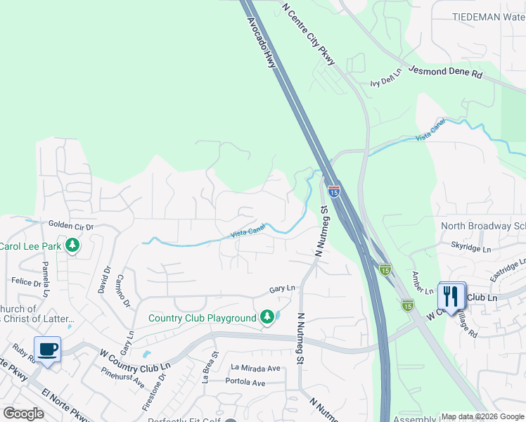 map of restaurants, bars, coffee shops, grocery stores, and more near 2200 Rockhoff Road in Escondido