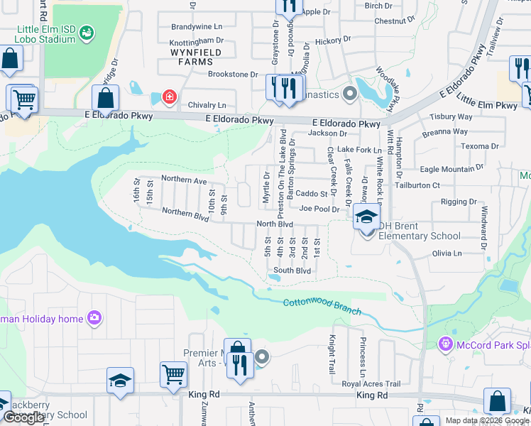 map of restaurants, bars, coffee shops, grocery stores, and more near 1784 Lago Vista in Little Elm