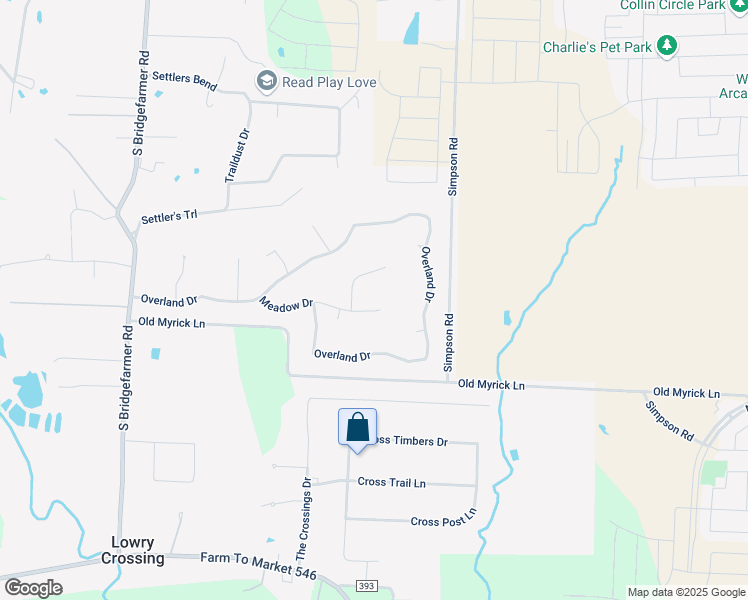 map of restaurants, bars, coffee shops, grocery stores, and more near 610 Meadow Drive in McKinney