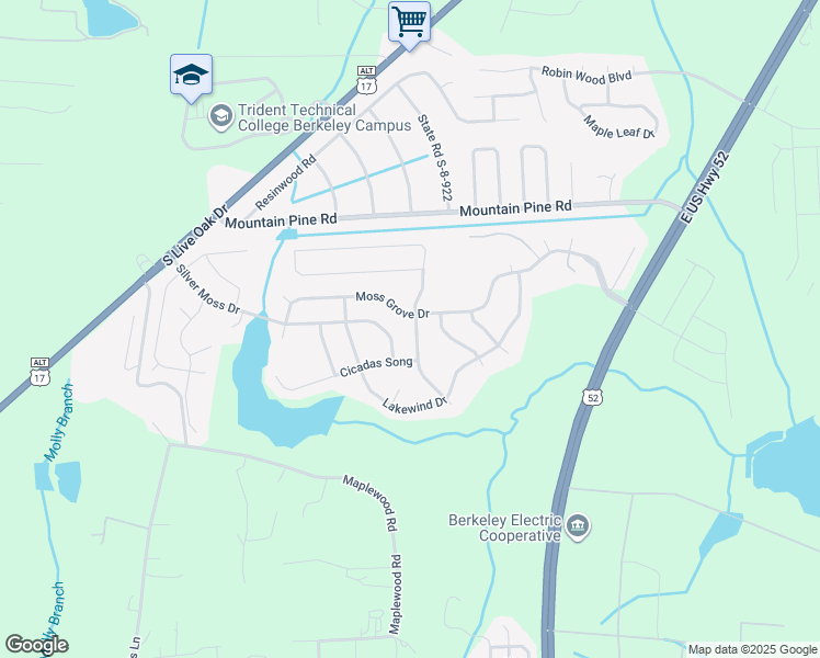 map of restaurants, bars, coffee shops, grocery stores, and more near 251 Emerald Isle Drive in Moncks Corner