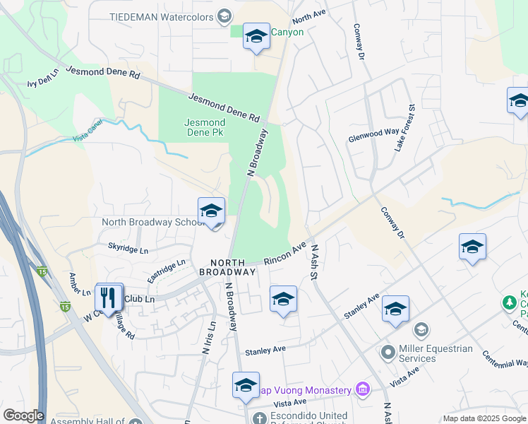 map of restaurants, bars, coffee shops, grocery stores, and more near 175 Double Eagle Glen in Escondido