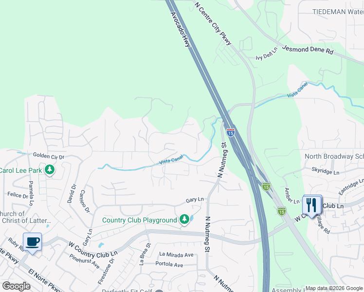 map of restaurants, bars, coffee shops, grocery stores, and more near 2200 Rockhoff Road in Escondido