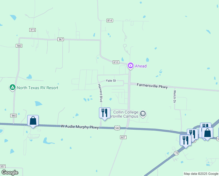 map of restaurants, bars, coffee shops, grocery stores, and more near 1809 Princeton Avenue in Farmersville