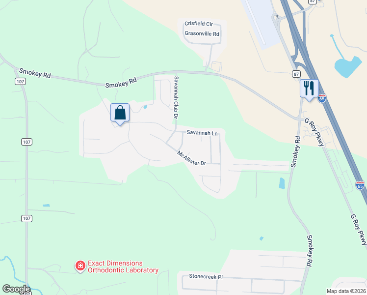 map of restaurants, bars, coffee shops, grocery stores, and more near 105 Hannah Circle in Calera