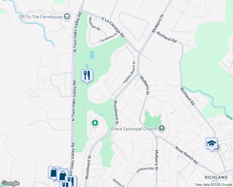 map of restaurants, bars, coffee shops, grocery stores, and more near 727 Pebble Beach Drive in San Marcos