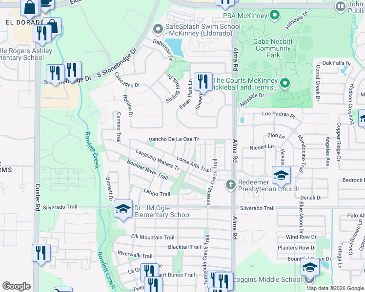 map of restaurants, bars, coffee shops, grocery stores, and more near 3508 Lone Mountain Trail in McKinney