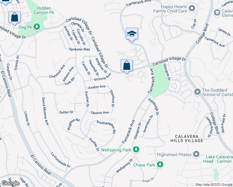 map of restaurants, bars, coffee shops, grocery stores, and more near 4362 Stanford Street in Carlsbad