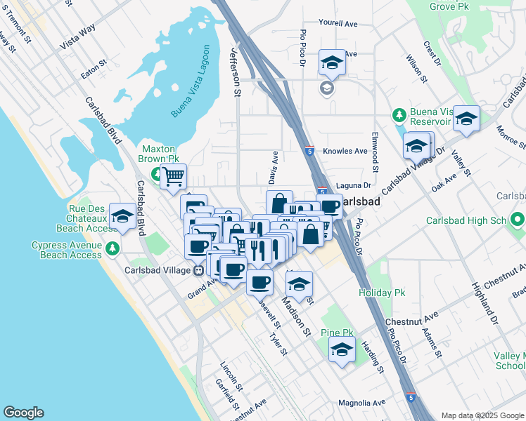 map of restaurants, bars, coffee shops, grocery stores, and more near 851 Home Avenue in Carlsbad