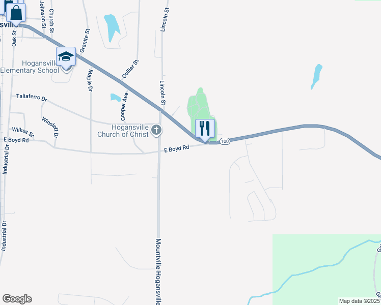 map of restaurants, bars, coffee shops, grocery stores, and more near 707 East Boyd Road in Hogansville
