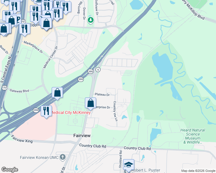 map of restaurants, bars, coffee shops, grocery stores, and more near 175 Plateau Drive in McKinney