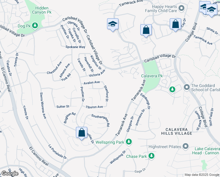 map of restaurants, bars, coffee shops, grocery stores, and more near 4362 Stanford Street in Carlsbad