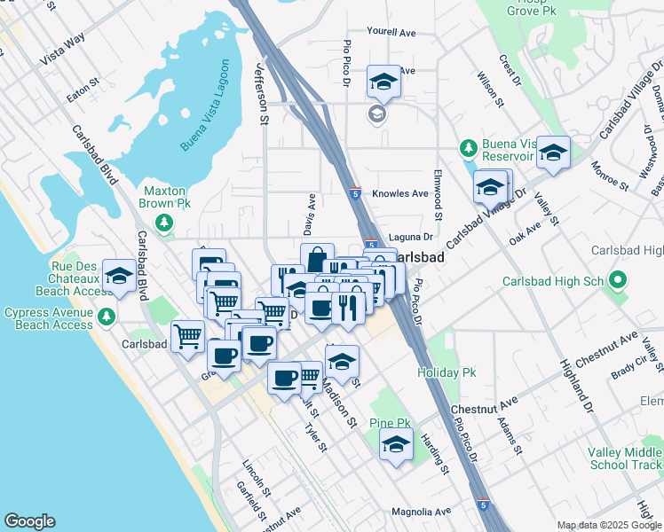 map of restaurants, bars, coffee shops, grocery stores, and more near 2886 Hope Avenue in Carlsbad
