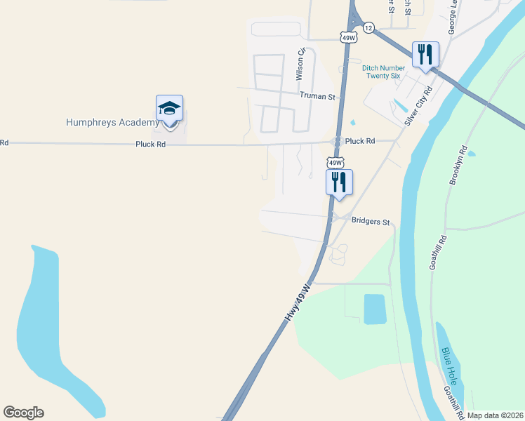 map of restaurants, bars, coffee shops, grocery stores, and more near 111 Bridgers Street in Belzoni