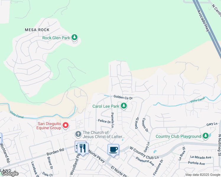 map of restaurants, bars, coffee shops, grocery stores, and more near 2119 Royal Lytham Glen in Escondido
