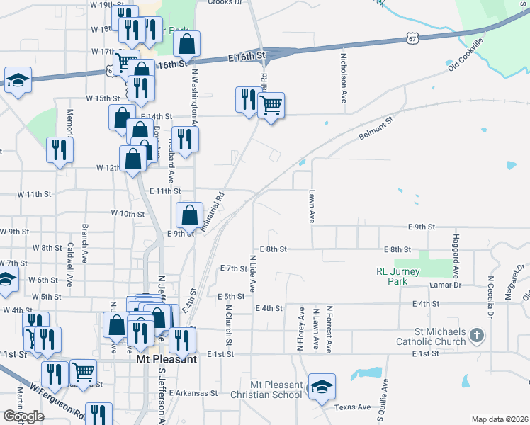 map of restaurants, bars, coffee shops, grocery stores, and more near 902 North Lide Avenue in Mount Pleasant