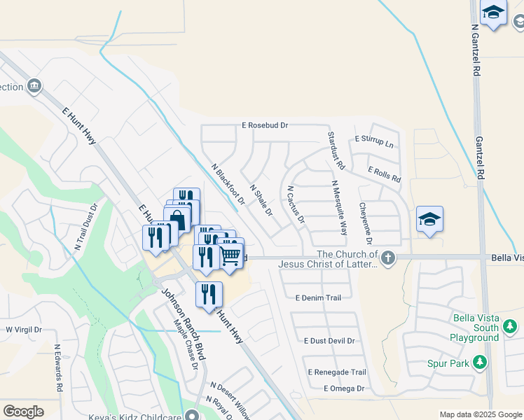 map of restaurants, bars, coffee shops, grocery stores, and more near 31386 North Shale Drive in Queen Creek