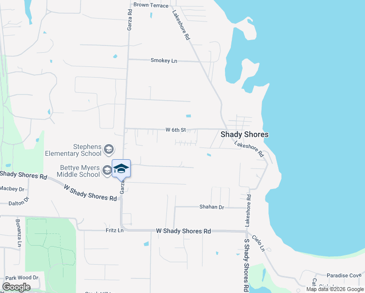 map of restaurants, bars, coffee shops, grocery stores, and more near 130 Garza Road in Shady Shores