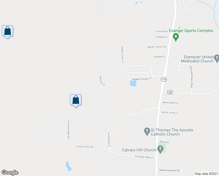 map of restaurants, bars, coffee shops, grocery stores, and more near 161 Hillcrest Drive in Montevallo