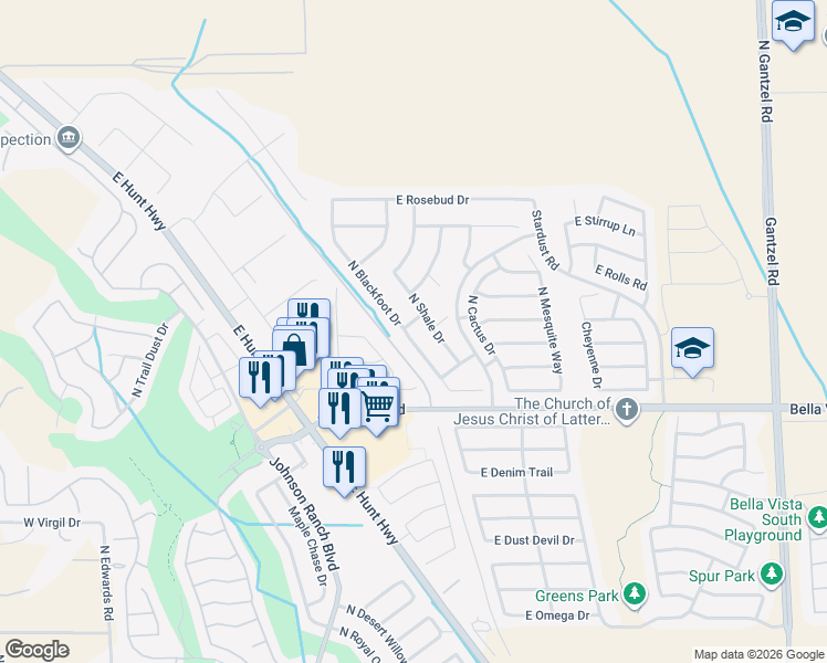 map of restaurants, bars, coffee shops, grocery stores, and more near 31393 North Blackfoot Drive in San Tan Valley