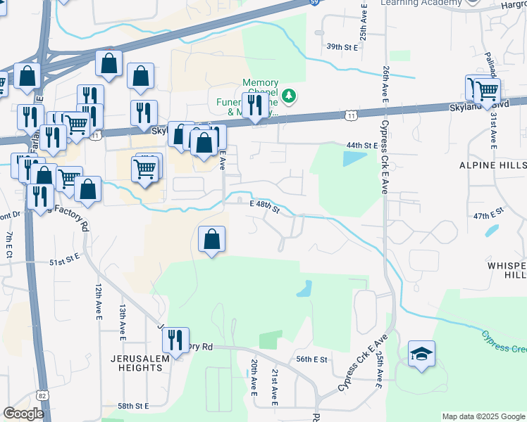 map of restaurants, bars, coffee shops, grocery stores, and more near in Tuscaloosa