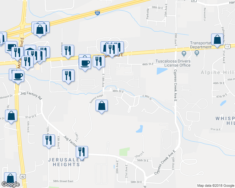 map of restaurants, bars, coffee shops, grocery stores, and more near 1931 48th Street East in Tuscaloosa