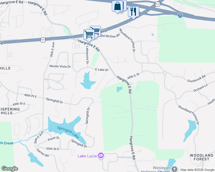 map of restaurants, bars, coffee shops, grocery stores, and more near 4401-4799 42nd Court East in Tuscaloosa