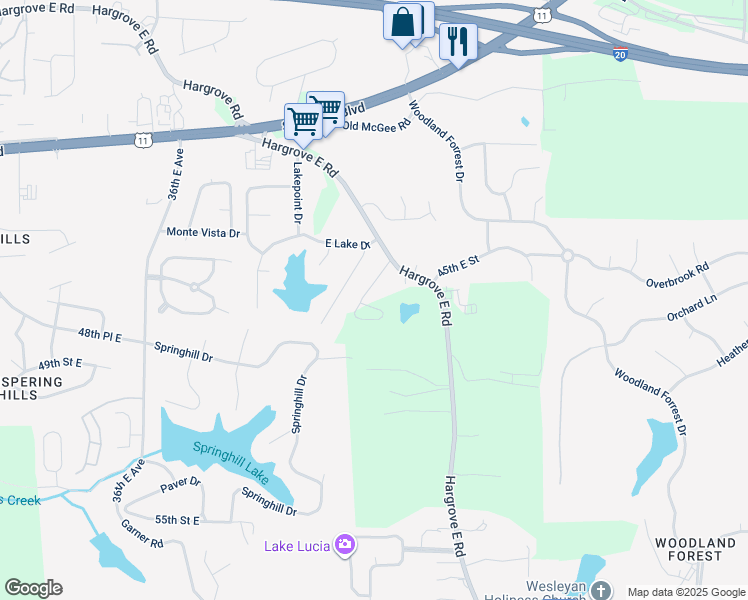 map of restaurants, bars, coffee shops, grocery stores, and more near 4454 Hargrove East Road in Tuscaloosa