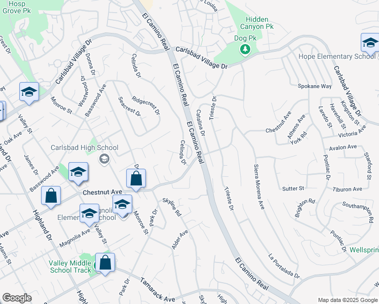 map of restaurants, bars, coffee shops, grocery stores, and more near 3649 Azure Circle in Carlsbad