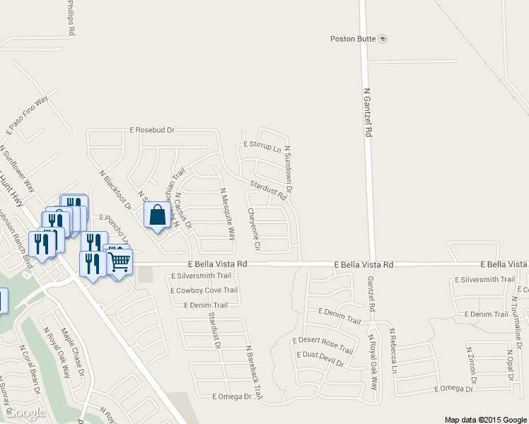 map of restaurants, bars, coffee shops, grocery stores, and more near 1401 East Desert Holly Drive in San Tan Valley