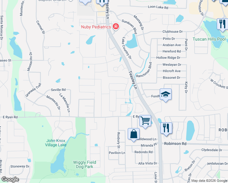 map of restaurants, bars, coffee shops, grocery stores, and more near 2201 Corsair Lane in Lake Dallas