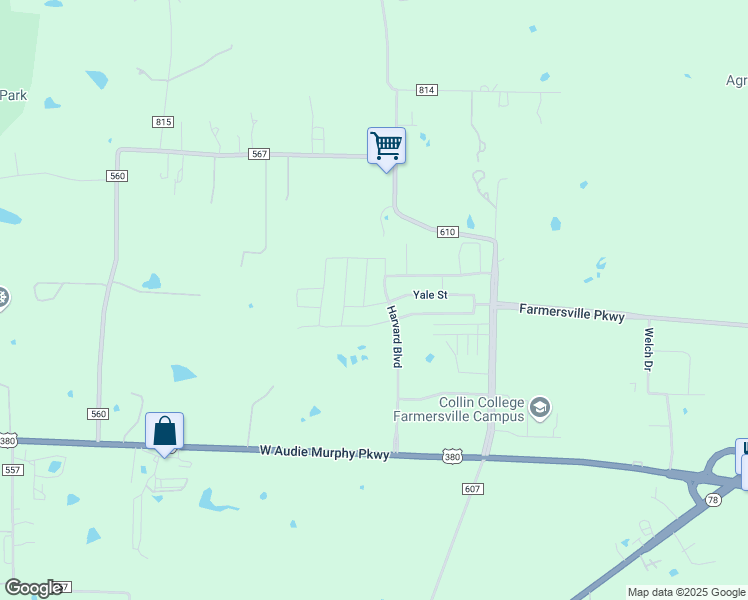 map of restaurants, bars, coffee shops, grocery stores, and more near 120 Harvard Boulevard in Farmersville