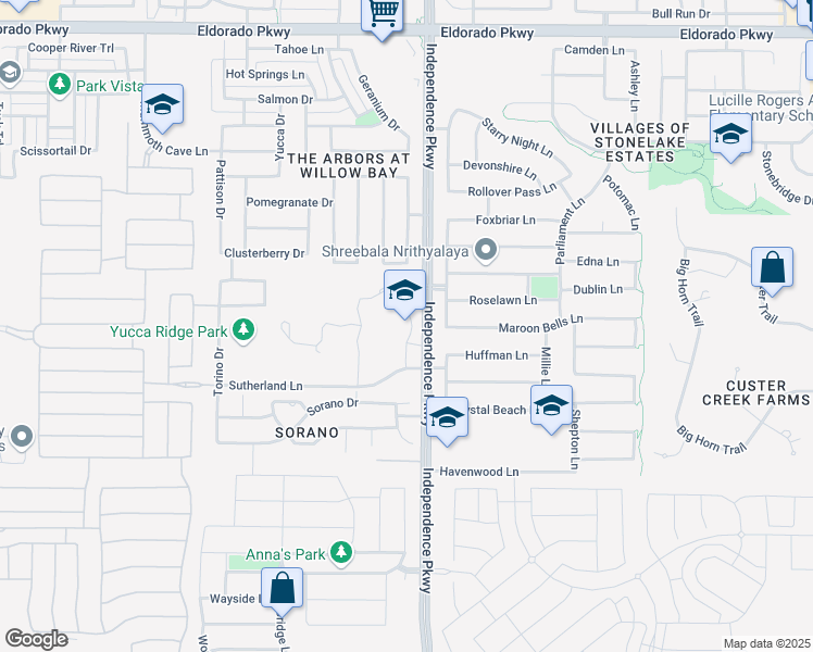 map of restaurants, bars, coffee shops, grocery stores, and more near 10555 Independence Parkway in Frisco