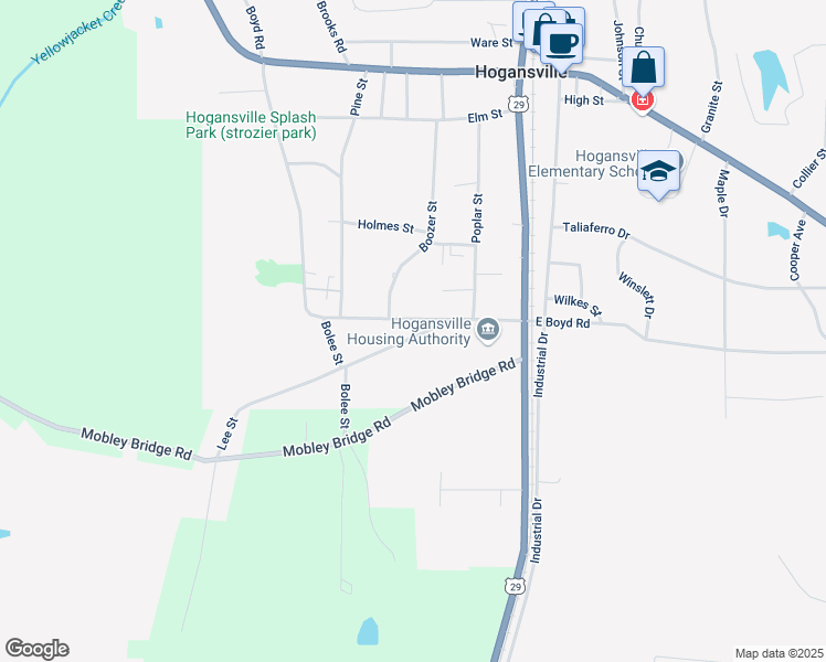map of restaurants, bars, coffee shops, grocery stores, and more near 456 West Boyd Road in Hogansville
