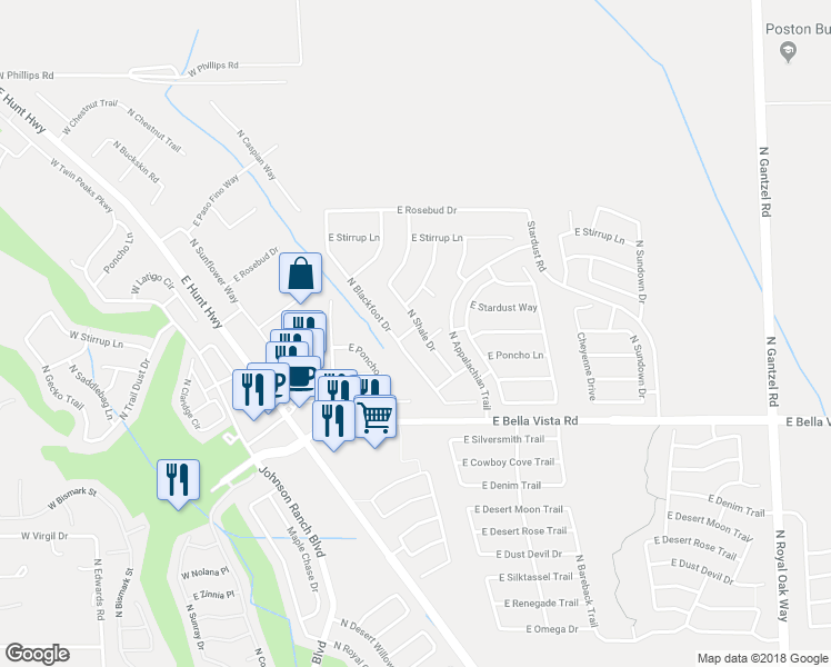 map of restaurants, bars, coffee shops, grocery stores, and more near 31432 North Shale Drive in Queen Creek