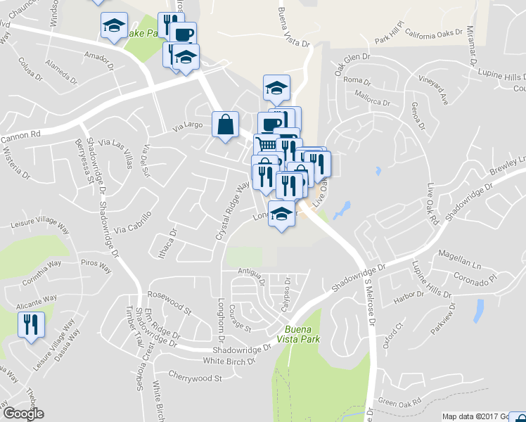 map of restaurants, bars, coffee shops, grocery stores, and more near 1719 Landing Drive in Vista