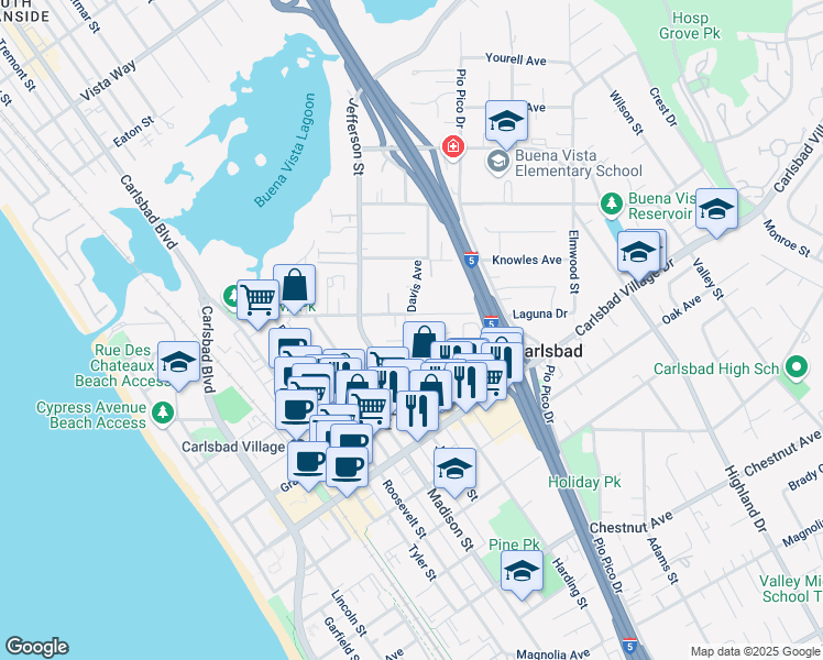 map of restaurants, bars, coffee shops, grocery stores, and more near 965 Laguna Drive in Carlsbad